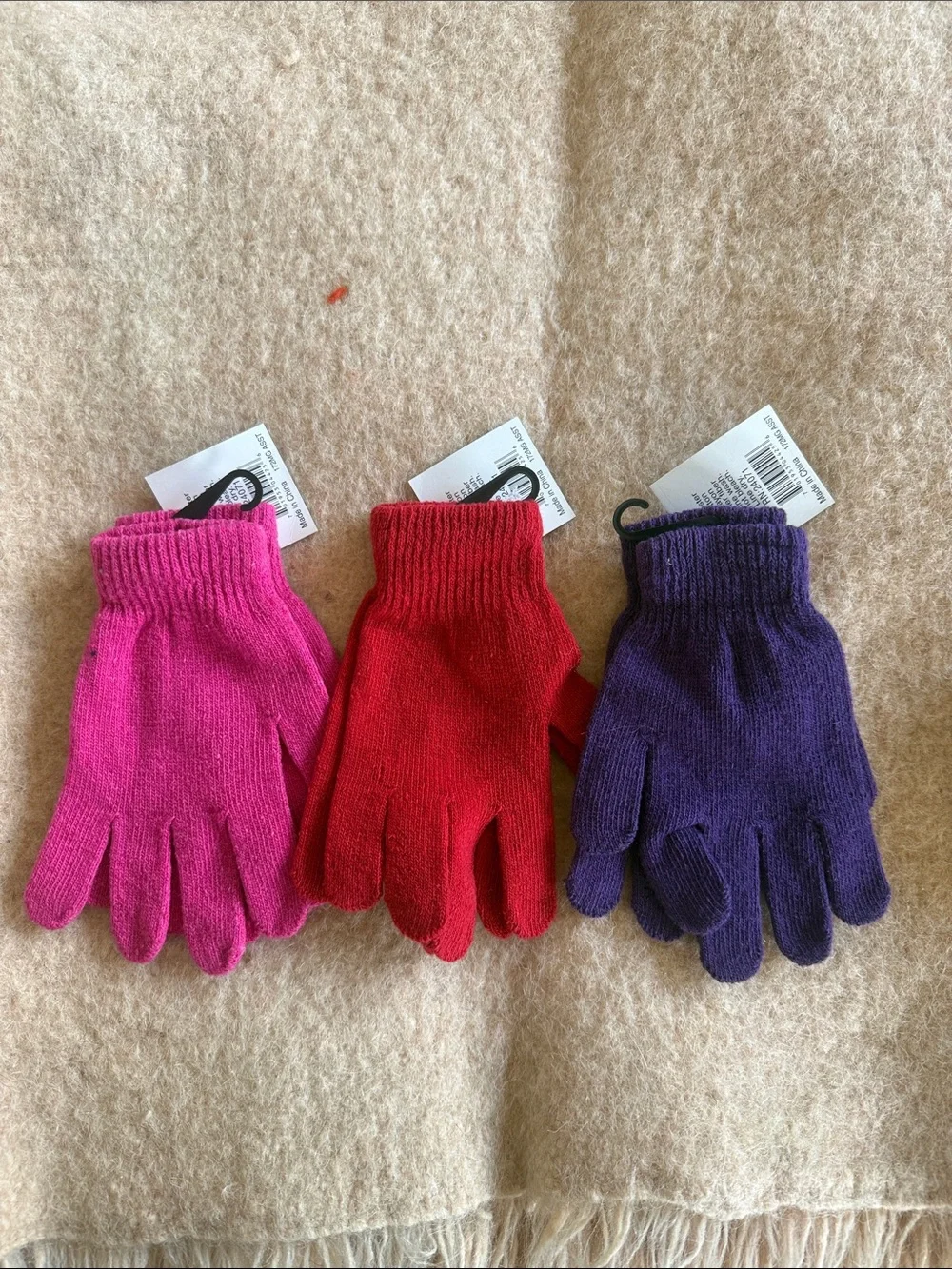(3) Knit Mittens Hot Pink, Red, and Purple . one size fits all